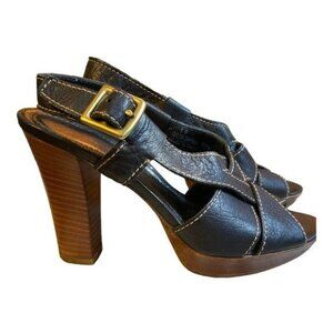 COACH Womens Y2K Halina Grainy Calf Shoes Black Leather Size 5B Made in Italy